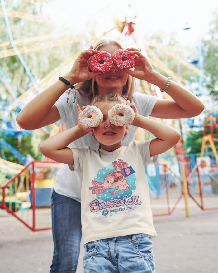 v neck tee mockup of a girl having fun with some donuts m1424 r el2